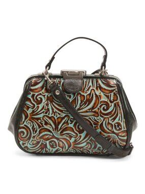 PATRICIA NASH Leather Gracchi Framed Satchel With Crossbody Strap